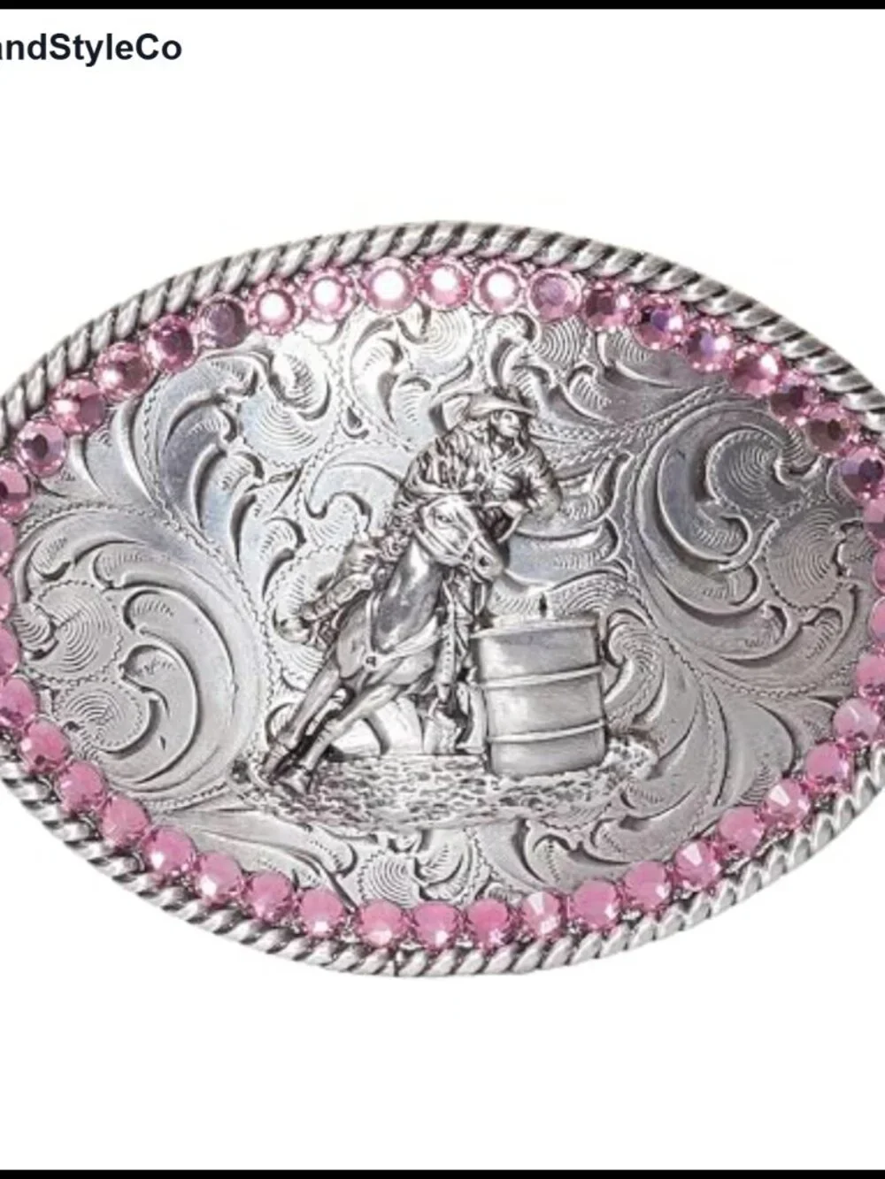 Girls Western Barrel Racer Belt Buckle with Pink Crystals